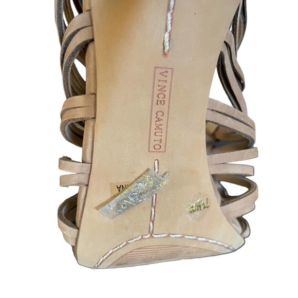 Vince Camuto Womens Joshalan Strappy Cage High Heel Sandal Back Zip Size 7.5 Tan - Picture 8 of 9